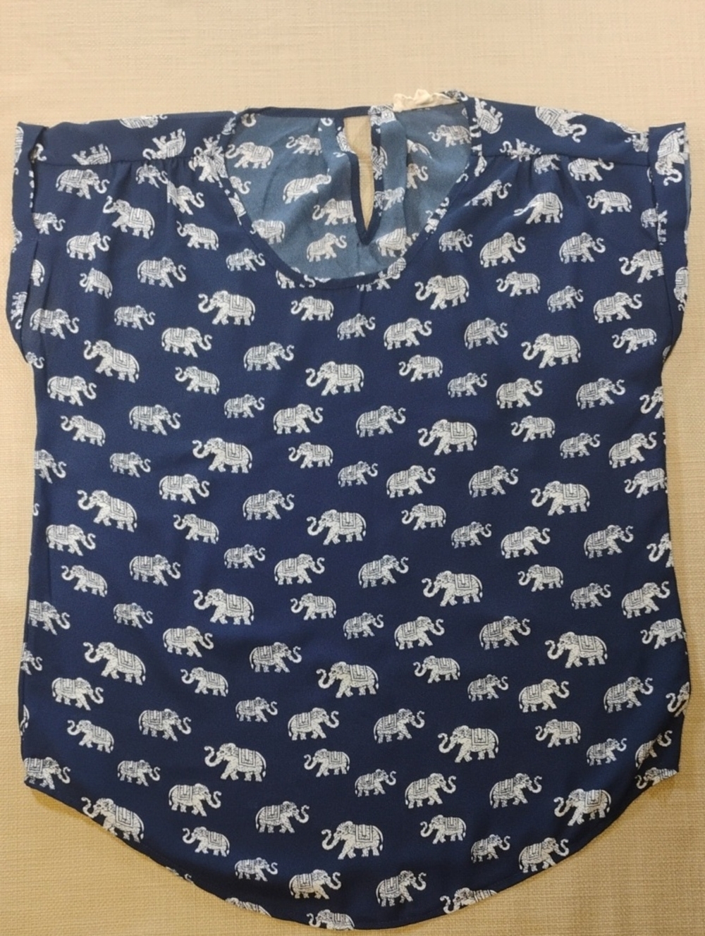 Women's Size Large Pink Rose Navy Elephant Print Short Sleeve Tunic